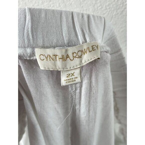 Cynthia Rowley White Linen Blend Tassel Hem Cropped Pull-On Pants Sz 2X Coastal - Picture 6 of 7